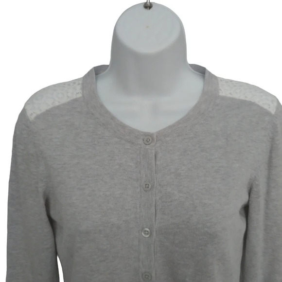 Tommy Hilfiger Cotton Button Down Cardigan Lace Light Gray S - Picture 2 of 6